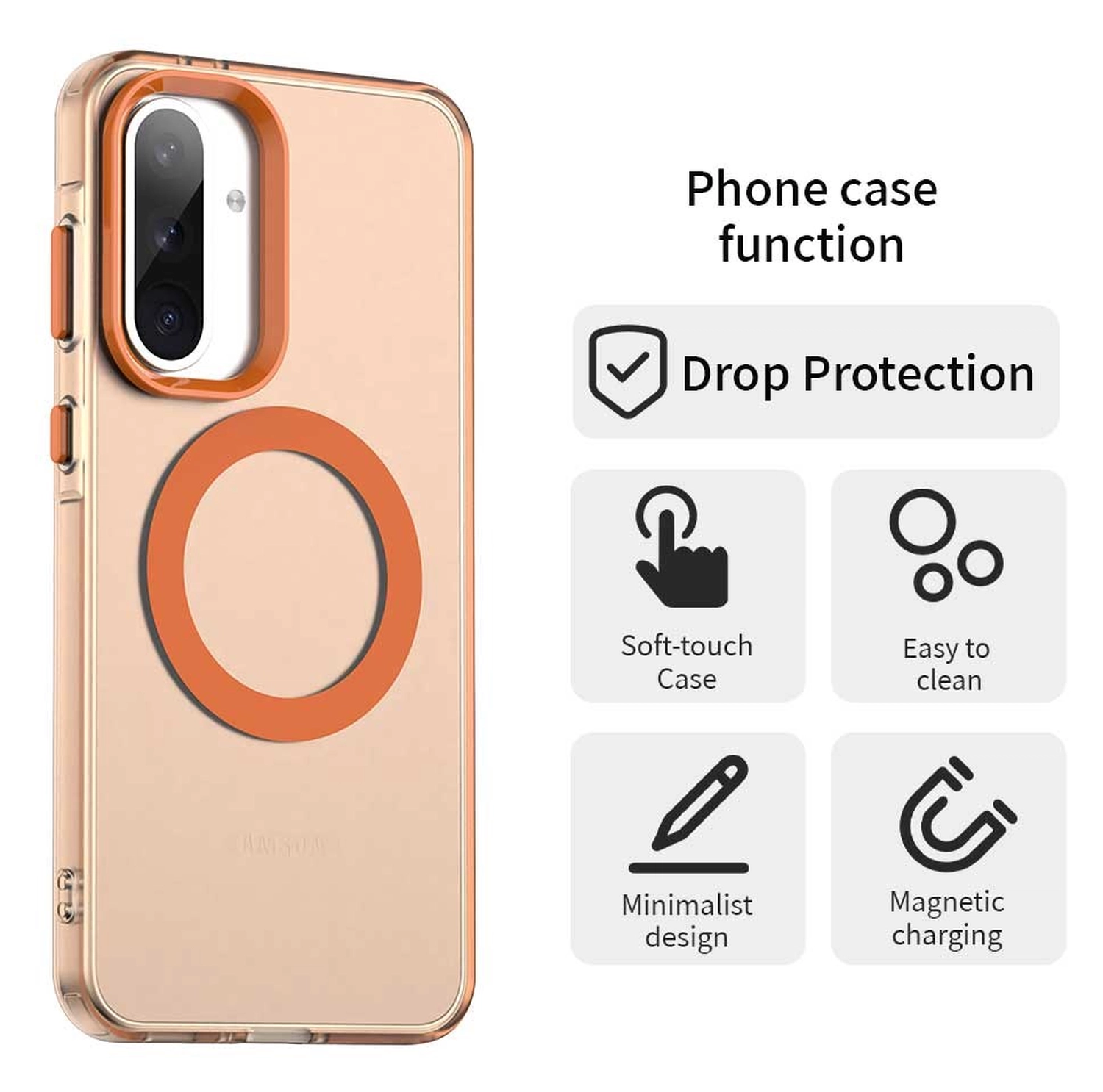 Samsung Galaxy A56 / A36 Hoesje MagSafe Backcover Semi-Transparant & Oranje afbeelding 2