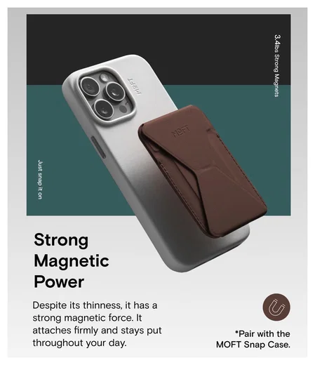 MOFT MOVAS Snap-On MagSafe Kaarthouder Vegan Leer Pasjeshouder Bruin afbeelding 4