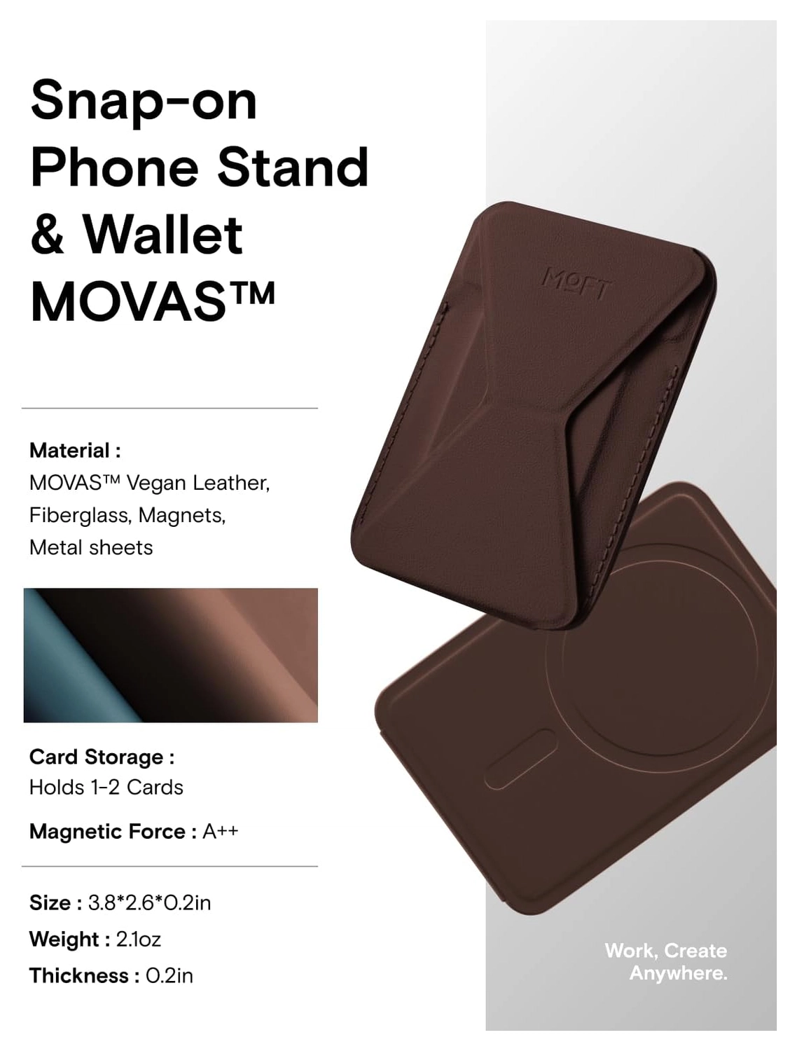 MOFT MOVAS Snap-On MagSafe Kaarthouder Vegan Leer Pasjeshouder Bruin afbeelding 8