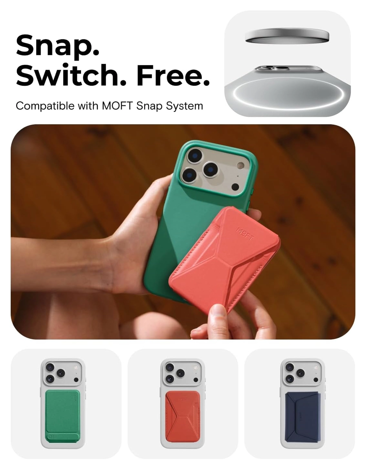 MOFT MOVAS Snap iPhone 17 Hoesje MagSafe Vegan Leer Back Cover Navy afbeelding 7