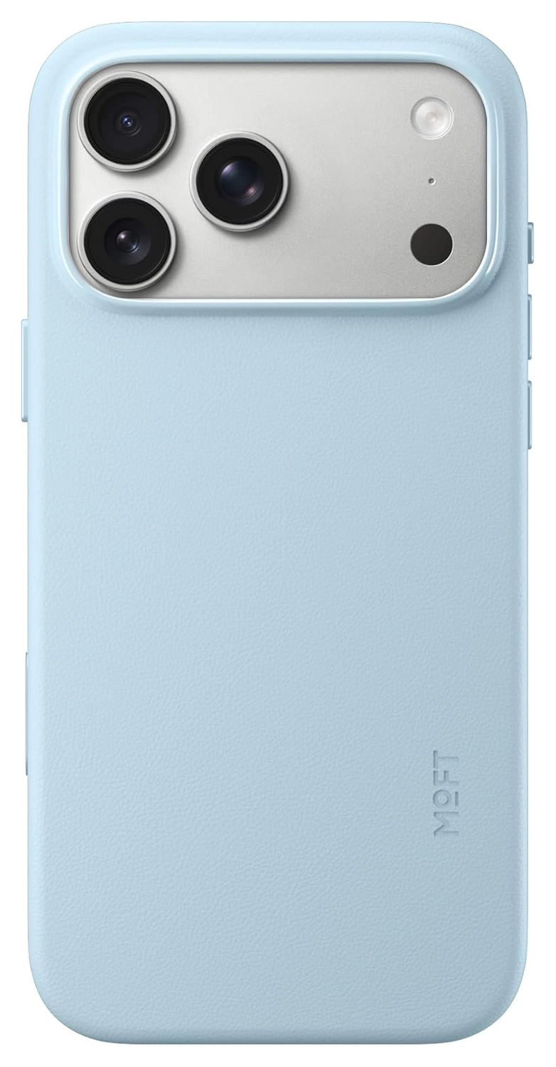 MOFT MOVAS Snap iPhone 17 Pro Max Hoesje MagSafe Leer Back Cover Lichtblauw afbeelding 1