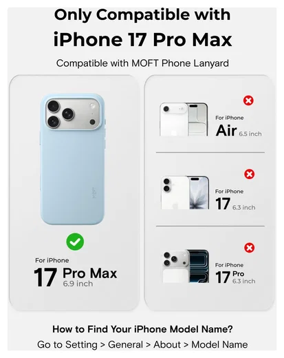 MOFT MOVAS Snap iPhone 17 Pro Max Hoesje MagSafe Leer Back Cover Lichtblauw afbeelding 2