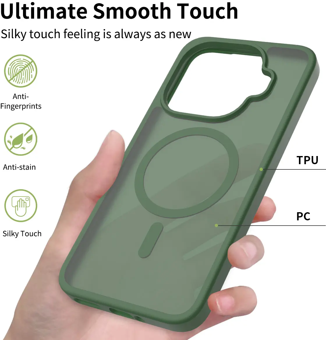 Xiaomi 15T Pro Hybrid Hoesje met MagSafe Back Cover Matte Groen afbeelding 7