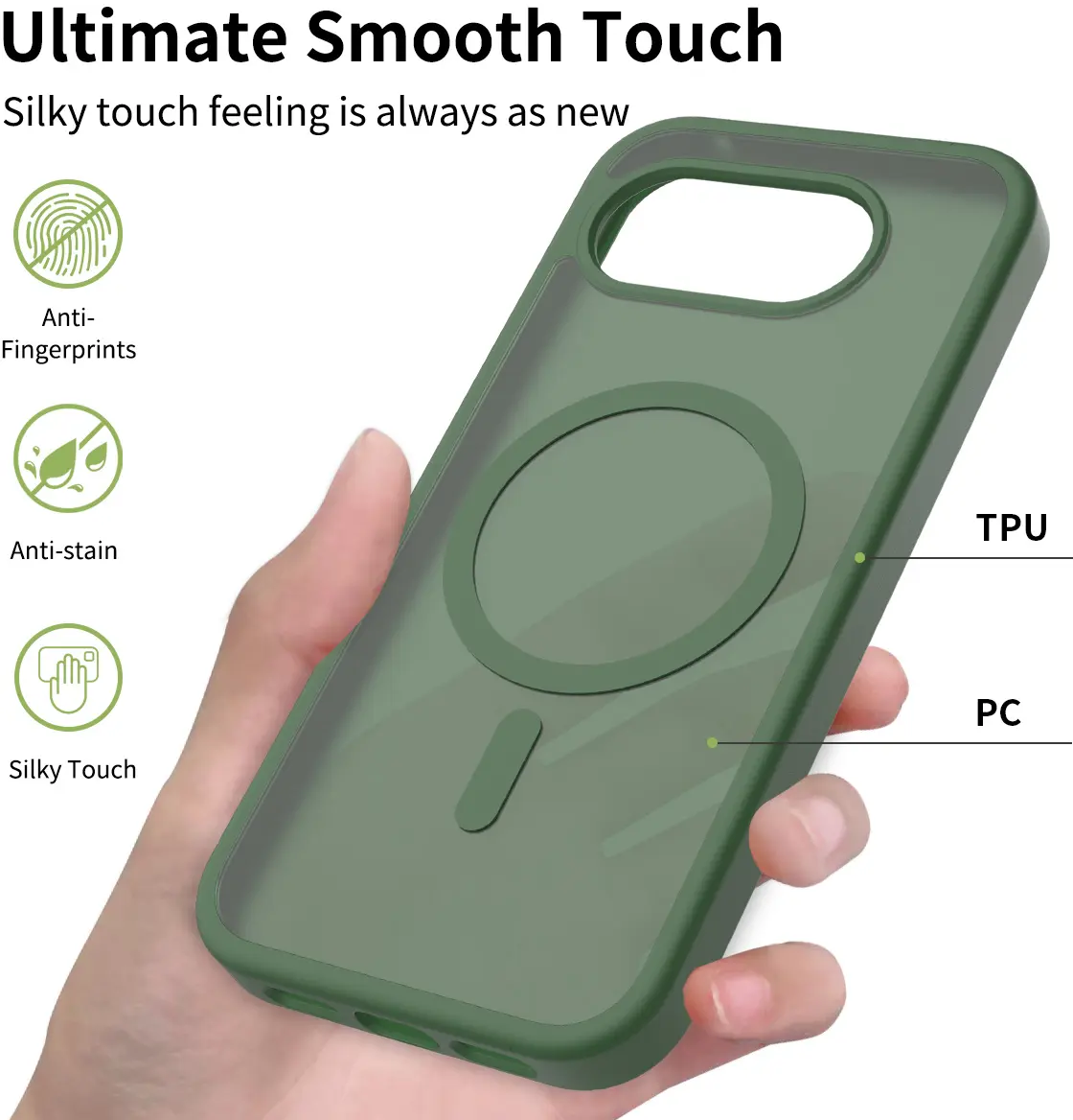 Google Pixel 10a Hybrid Hoesje met MagSafe Back Cover Matte Groen afbeelding 2