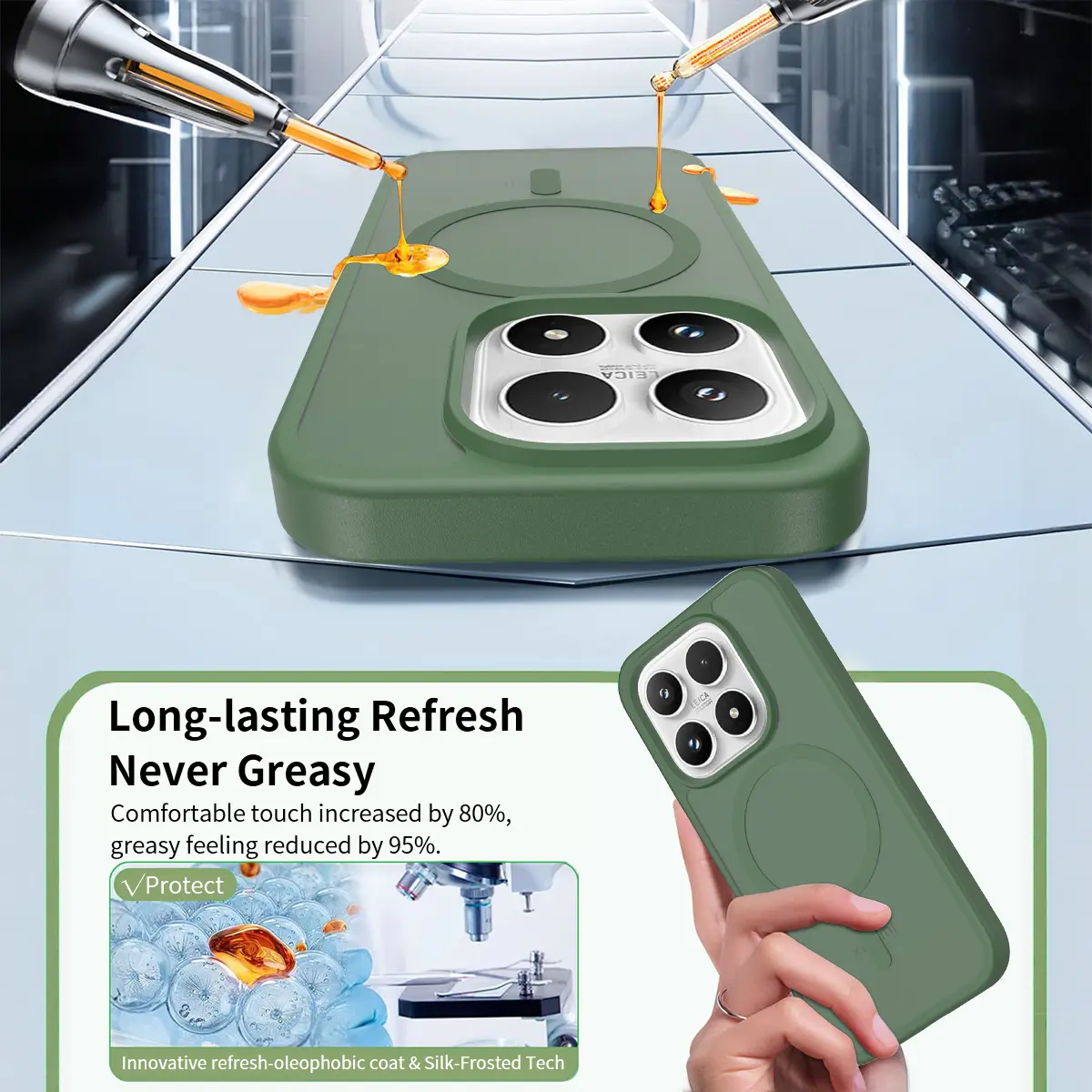 Xiaomi 17 Hybrid Hoesje met MagSafe Back Cover Matte Groen afbeelding 6