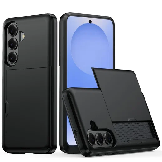 Samsung Galaxy A57 Hoesje met Slider Kaarthouder Back Cover Zwart afbeelding 1