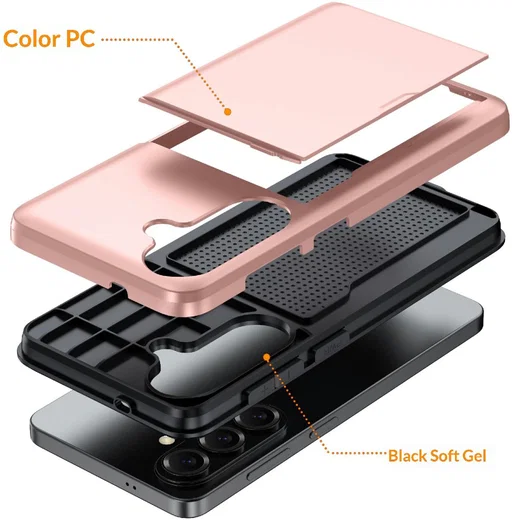 Samsung Galaxy A57 Hoesje met Slider Kaarthouder Back Cover Roze Goud afbeelding 6