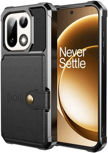 OnePlus 15 TPU Back Cover met Kunstleren Wallet Zwart afbeelding 2