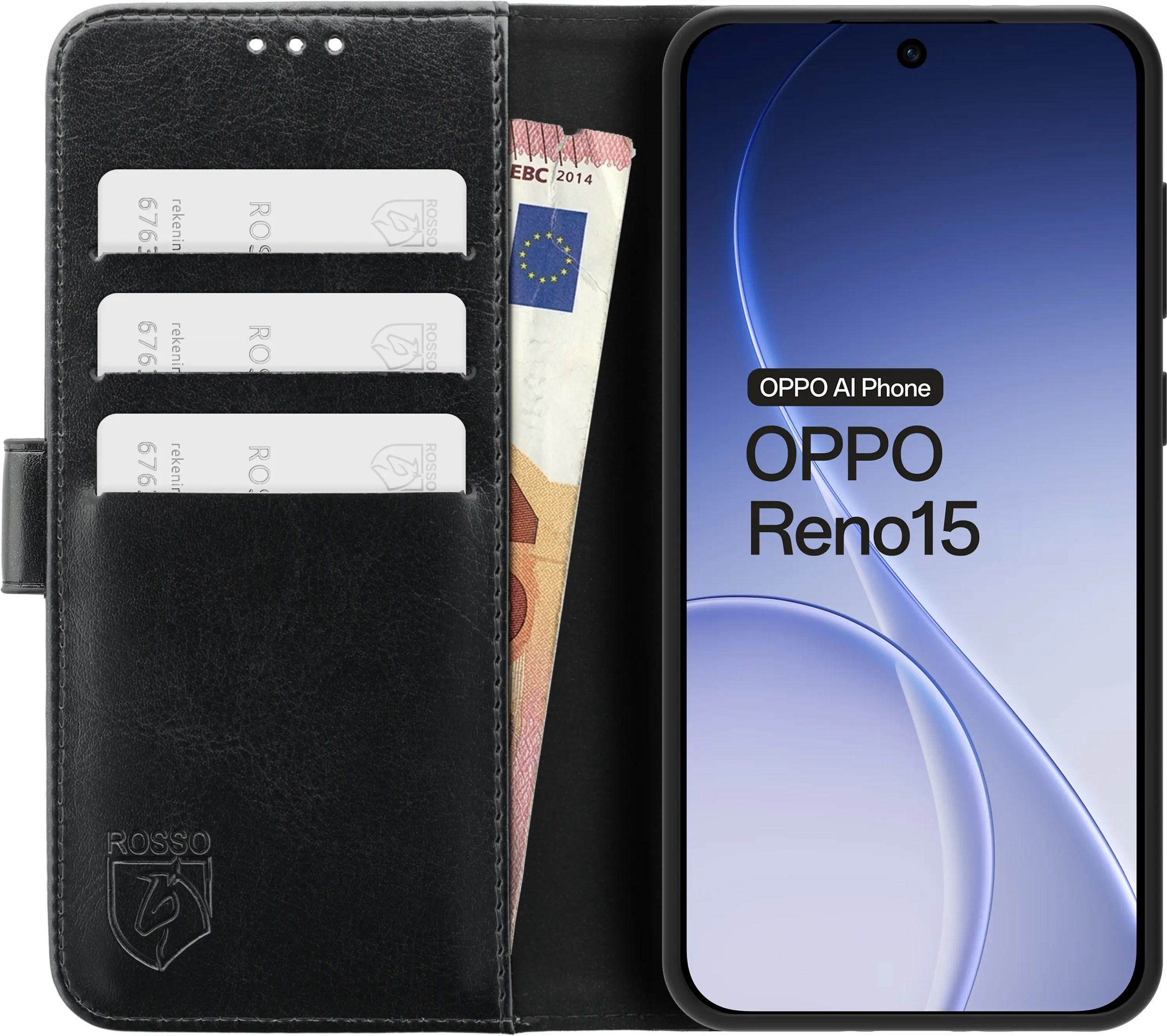 Rosso Element Oppo Reno 15 Hoesje Book Case Wallet Zwart afbeelding 14