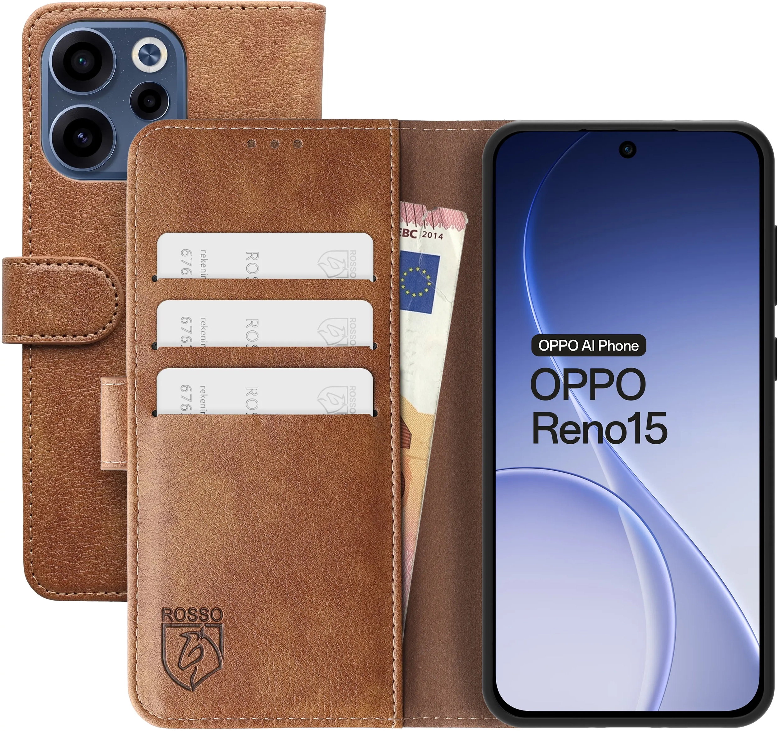 Rosso Element Oppo Reno 15 Hoesje Book Case Wallet Bruin afbeelding 1