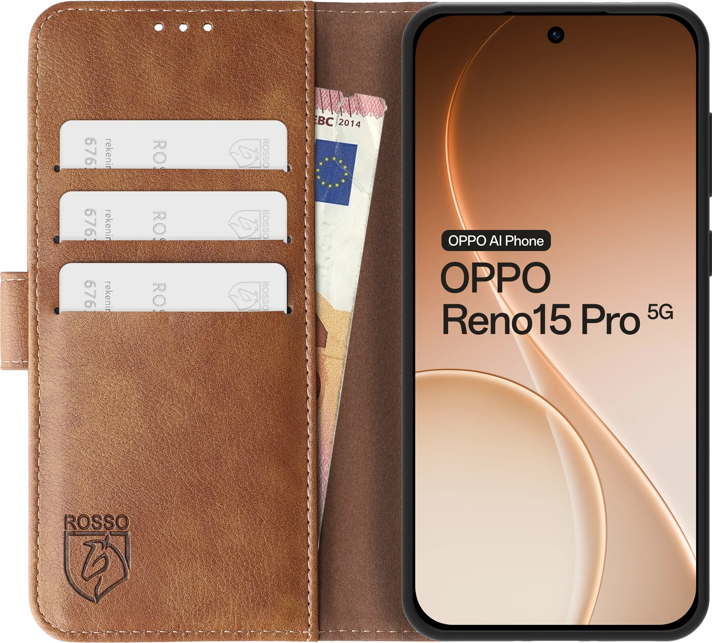 Rosso Element Oppo Reno 15 Pro Hoesje Book Case Wallet Bruin afbeelding 14