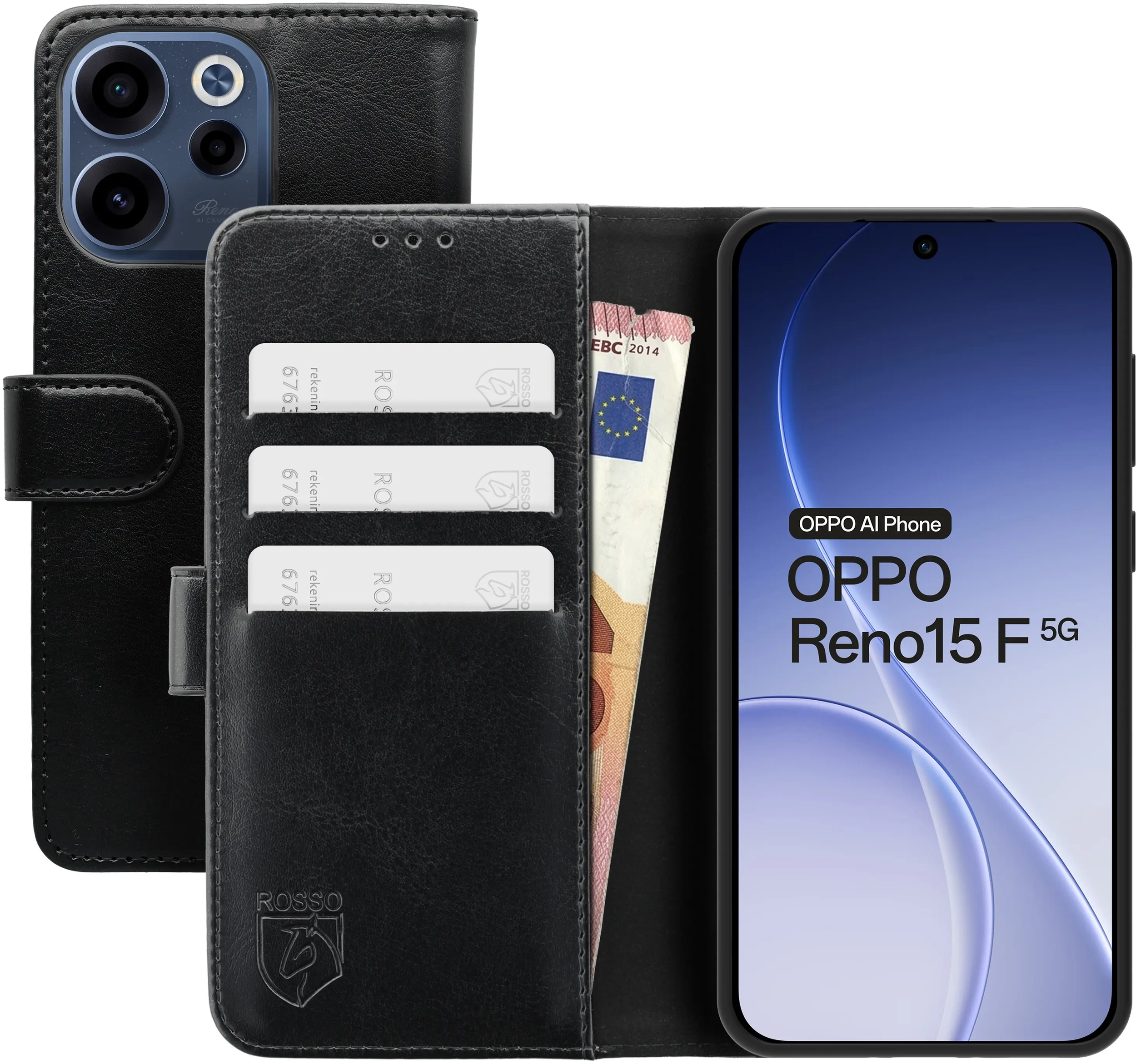 Rosso Element Oppo Reno 15 F 5G Hoesje Book Case Wallet Zwart afbeelding 1