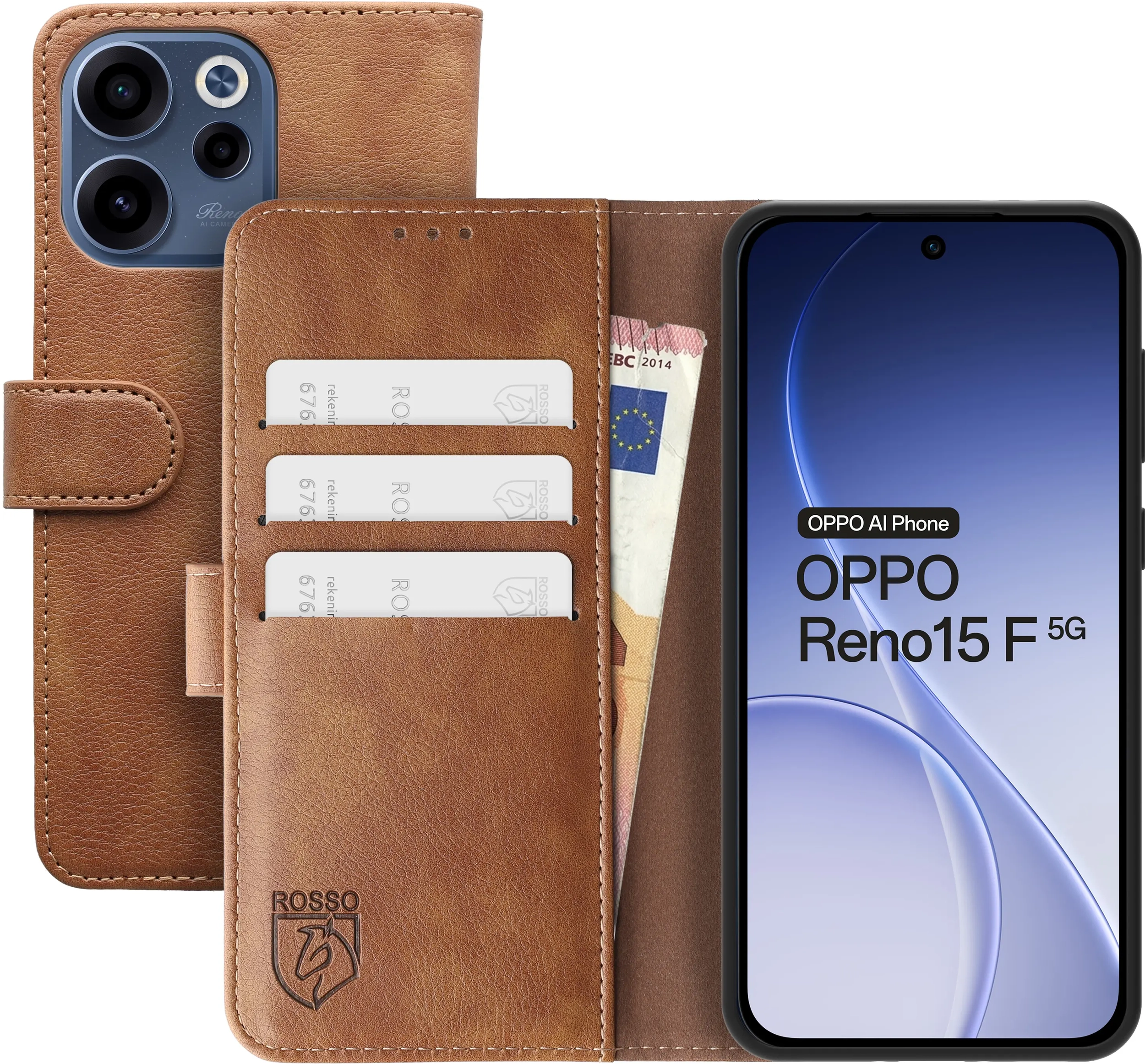 Rosso Element Oppo Reno 15 F 5G Hoesje Book Case Wallet Bruin afbeelding 1
