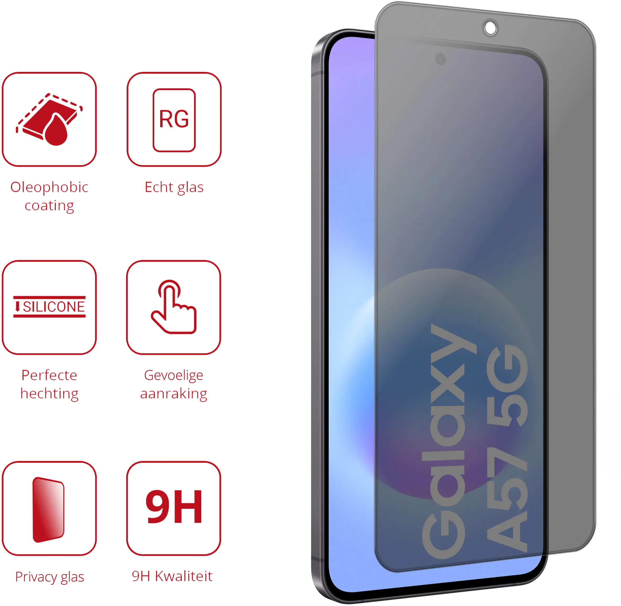 Rosso Samsung Galaxy A57 9H Tempered Glass Screen Protector Privacy afbeelding 2