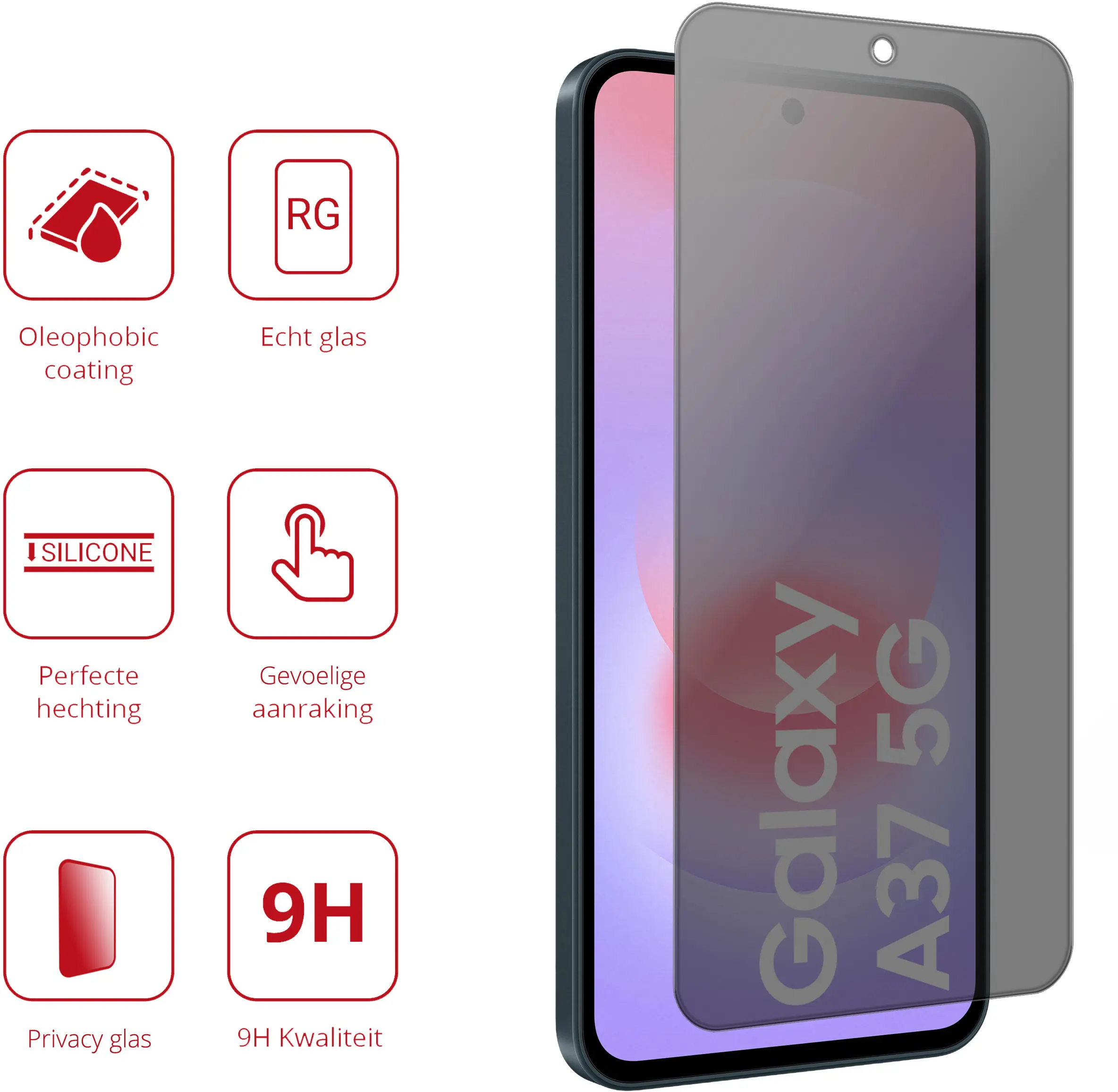 Rosso Samsung Galaxy A37 9H Tempered Glass Screen Protector Privacy afbeelding 2