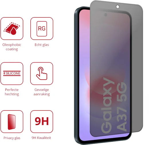 Rosso Samsung Galaxy A37 9H Tempered Glass Screen Protector Privacy afbeelding 2