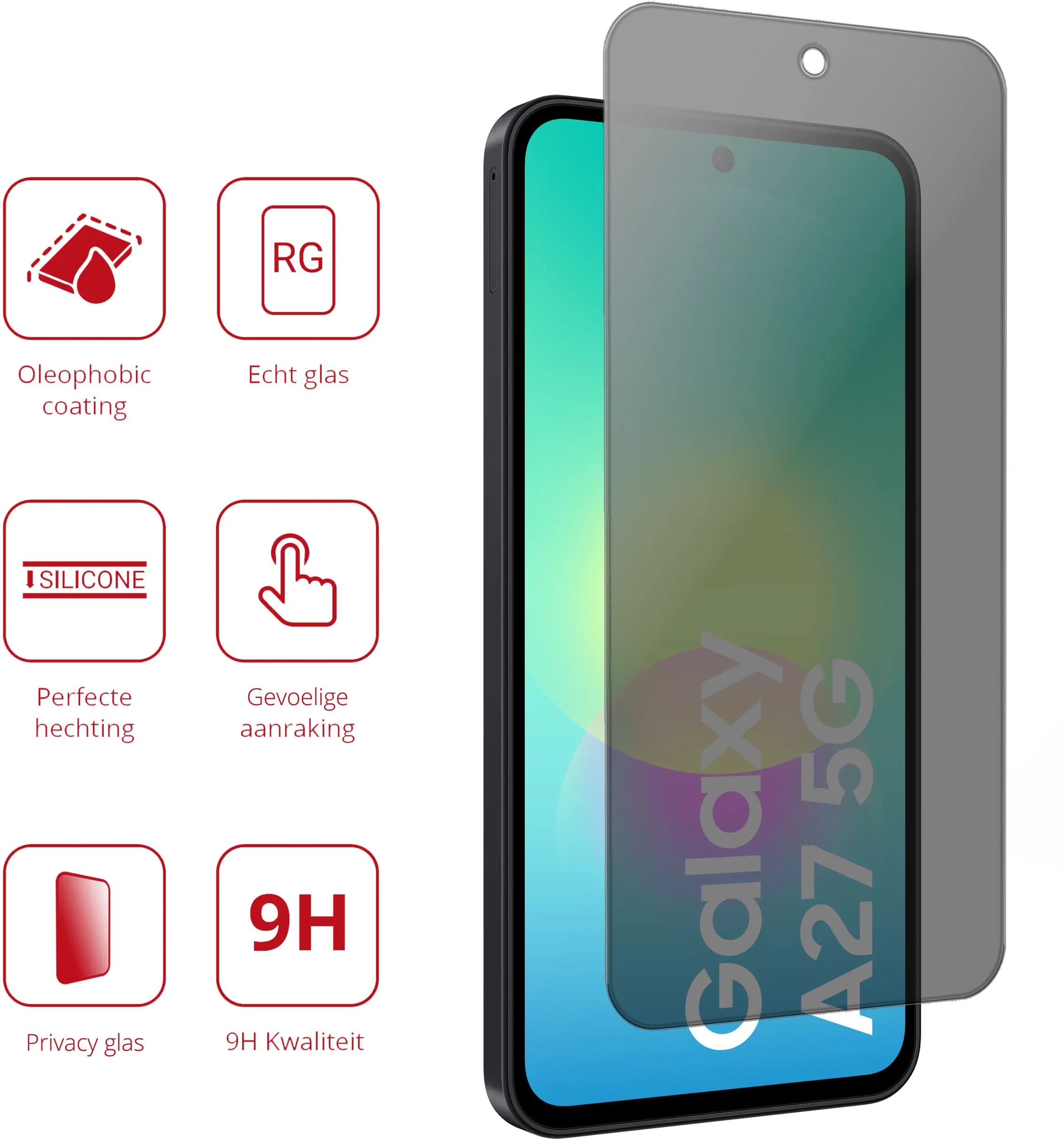 Rosso Samsung Galaxy A27 9H Tempered Glass Screen Protector Privacy afbeelding 2