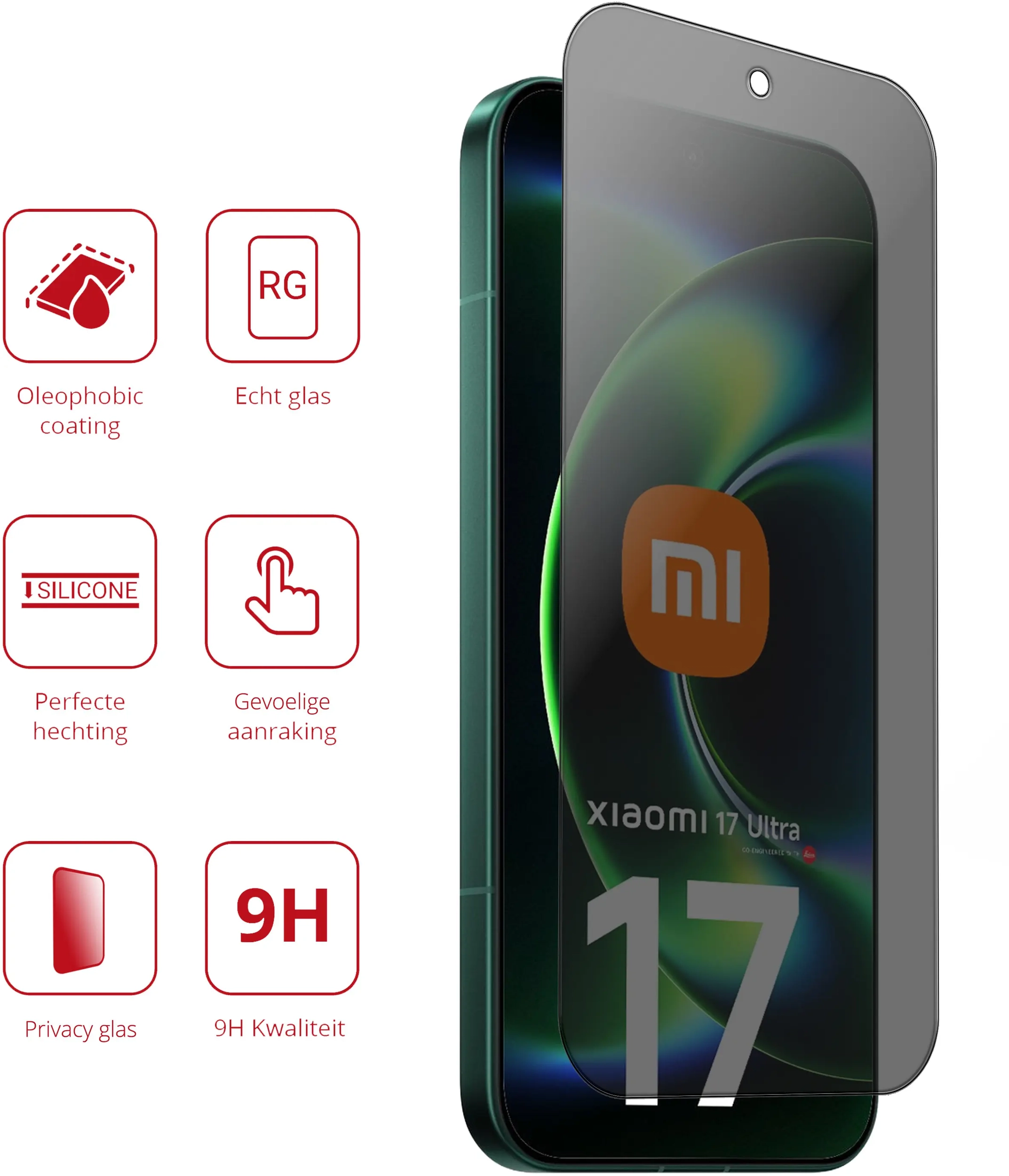 Rosso Xiaomi 17 Ultra 9H Tempered Glass Screen Protector Privacy afbeelding 2