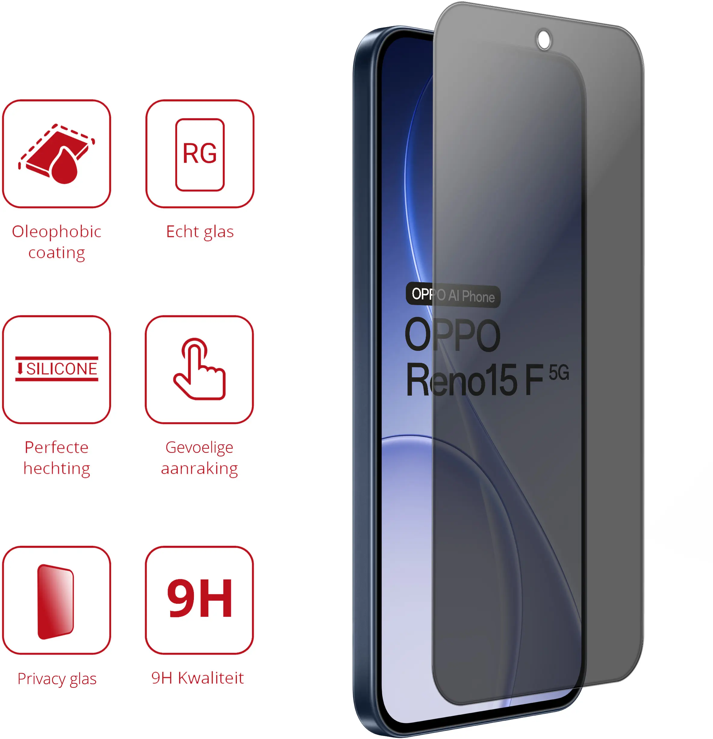 Rosso Oppo Reno 15 F 9H Tempered Glass Screen Protector Privacy afbeelding 2