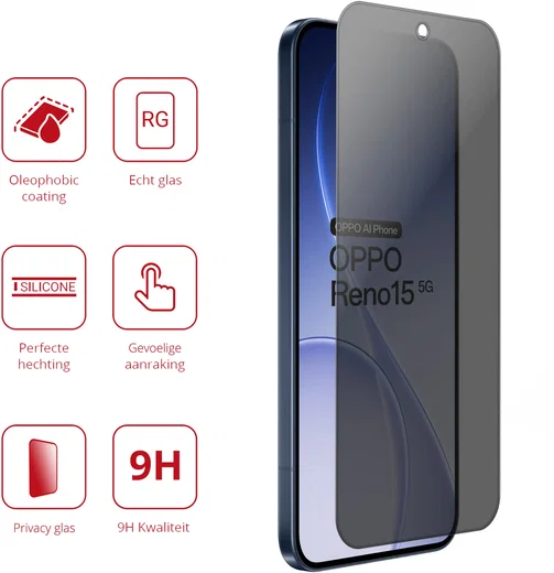 Rosso Oppo Reno 15 9H Tempered Glass Screen Protector Privacy afbeelding 2