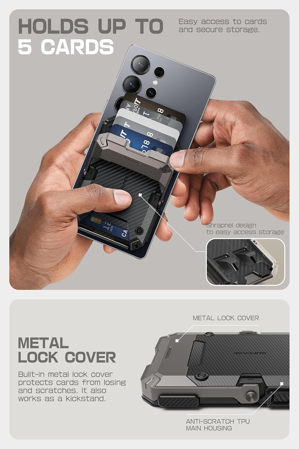 SUPCASE MagFlip MagSafe Pasjeshouder Standaard voor Samsung / Pixel Carbon Zwart afbeelding 5