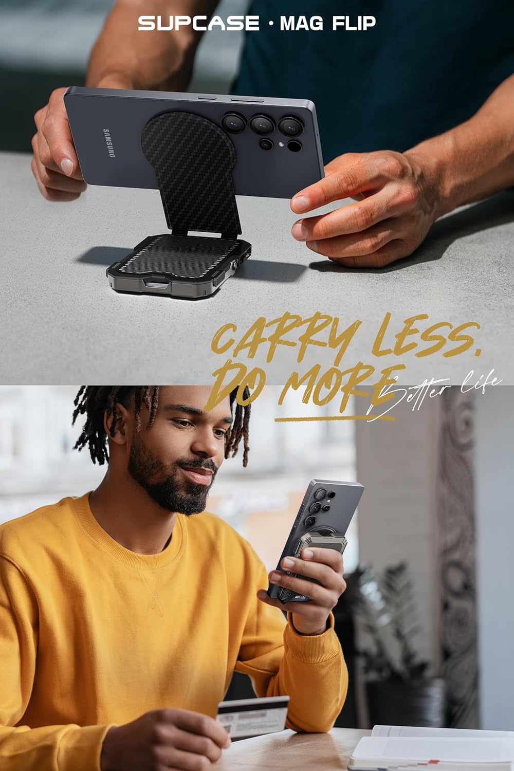 SUPCASE MagFlip MagSafe Pasjeshouder Standaard voor Samsung / Pixel Carbon Zwart afbeelding 8