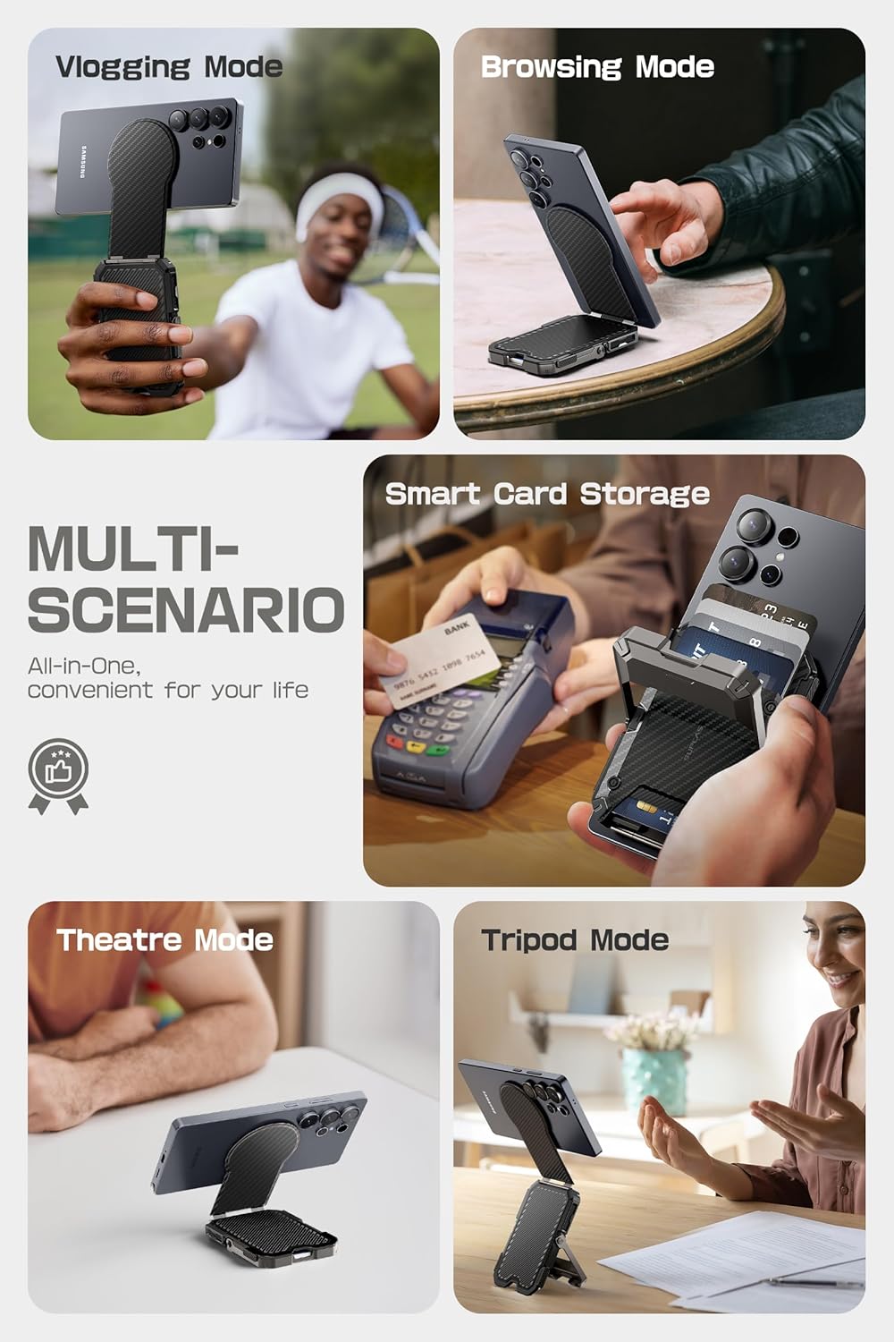 SUPCASE MagFlip MagSafe Pasjeshouder Standaard voor Samsung / Pixel Carbon Zwart afbeelding 4