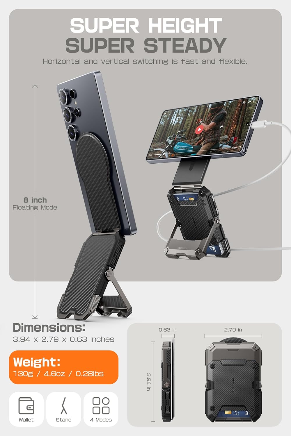 SUPCASE MagFlip MagSafe Pasjeshouder Standaard voor Samsung / Pixel Carbon Zwart afbeelding 6