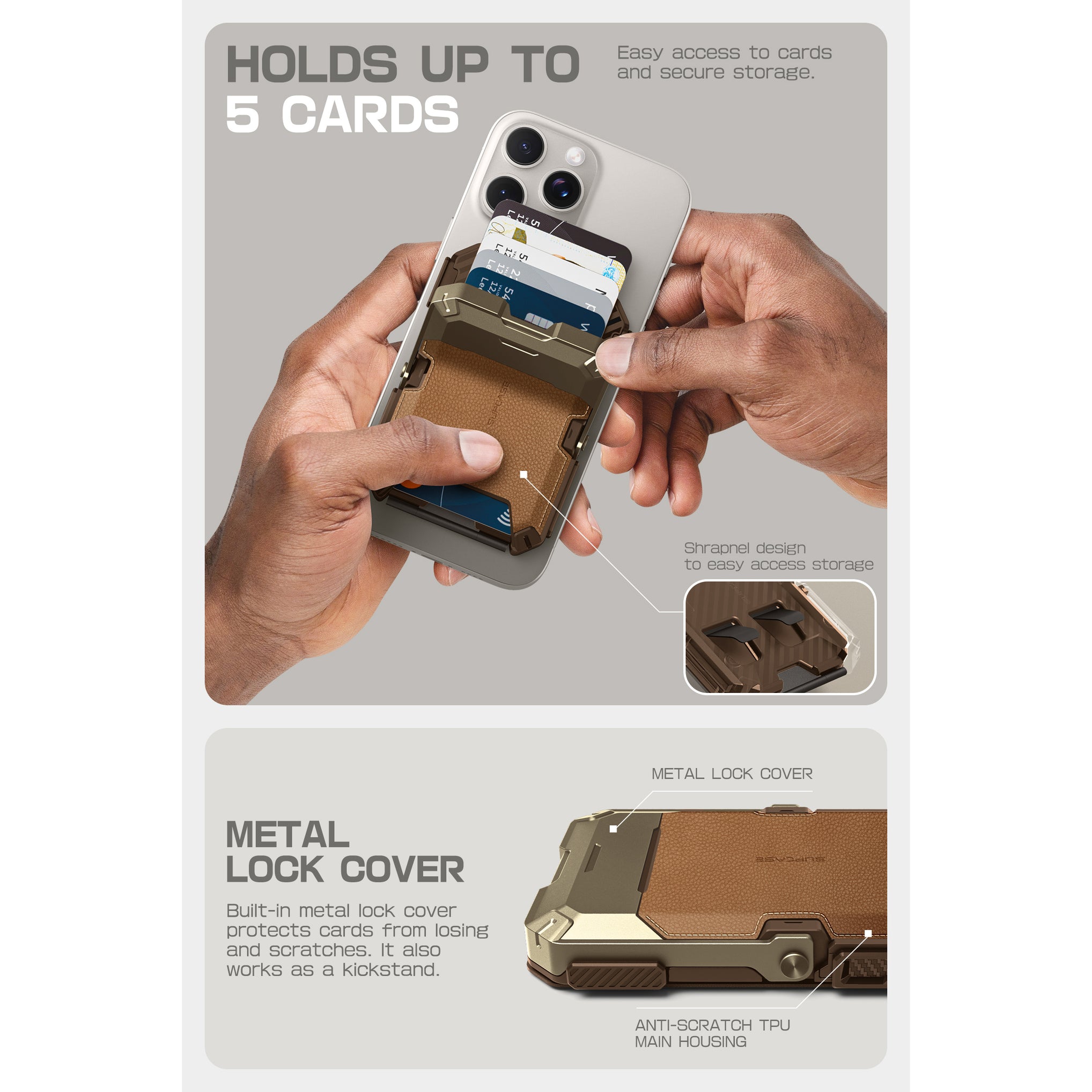 SUPCASE MagFlip MagSafe Pasjeshouder / Kaarthouder en Standaard Bruin afbeelding 4