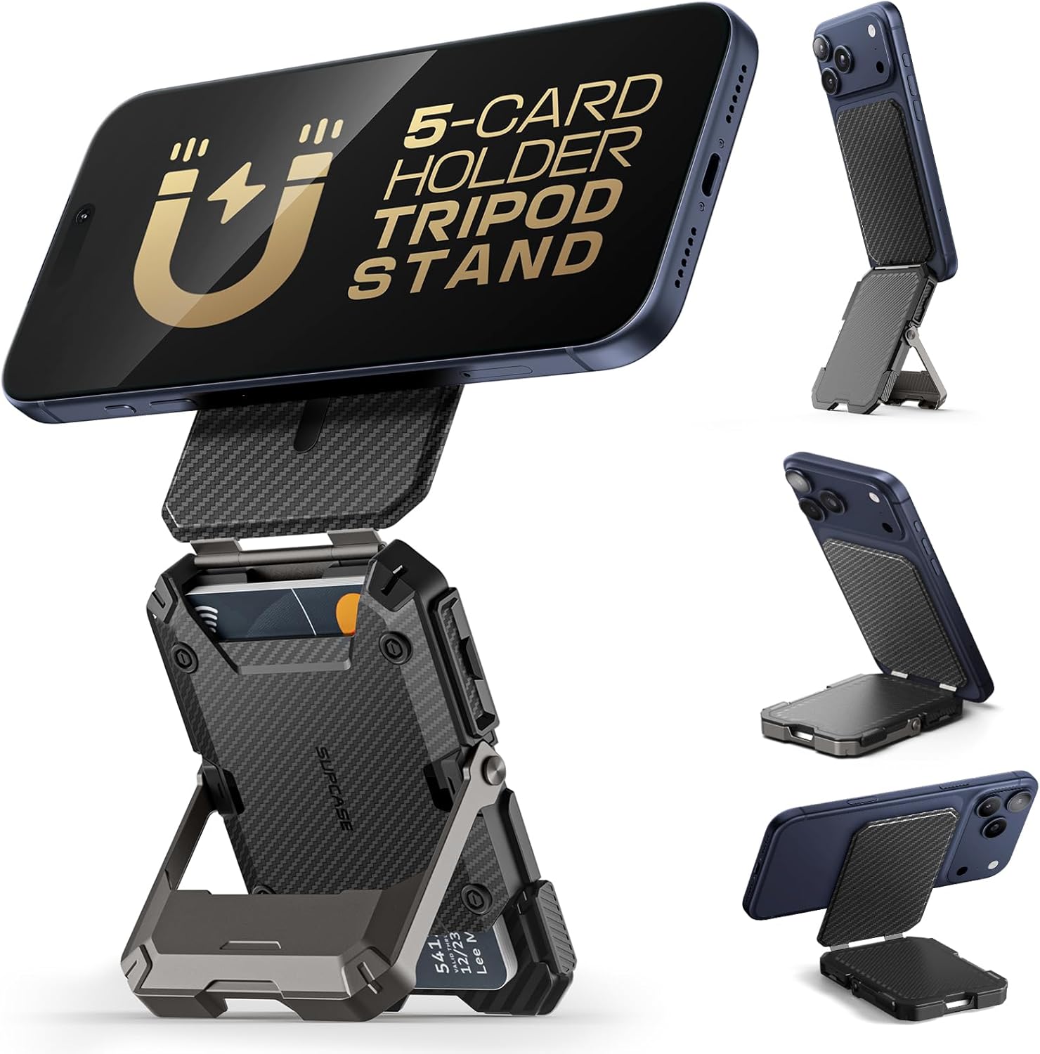 SUPCASE MagFlip MagSafe Pasjeshouder / Kaarthouder en Standaard Carbon Zwart afbeelding 1