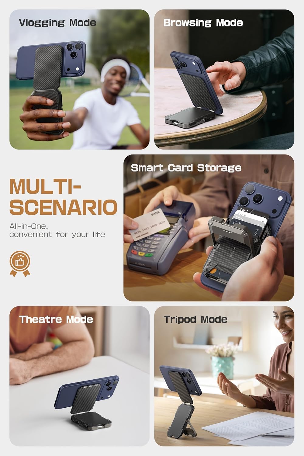 SUPCASE MagFlip MagSafe Pasjeshouder / Kaarthouder en Standaard Carbon Zwart afbeelding 4