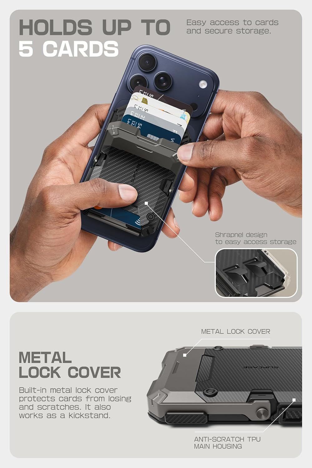 SUPCASE MagFlip MagSafe Pasjeshouder / Kaarthouder en Standaard Carbon Zwart afbeelding 5