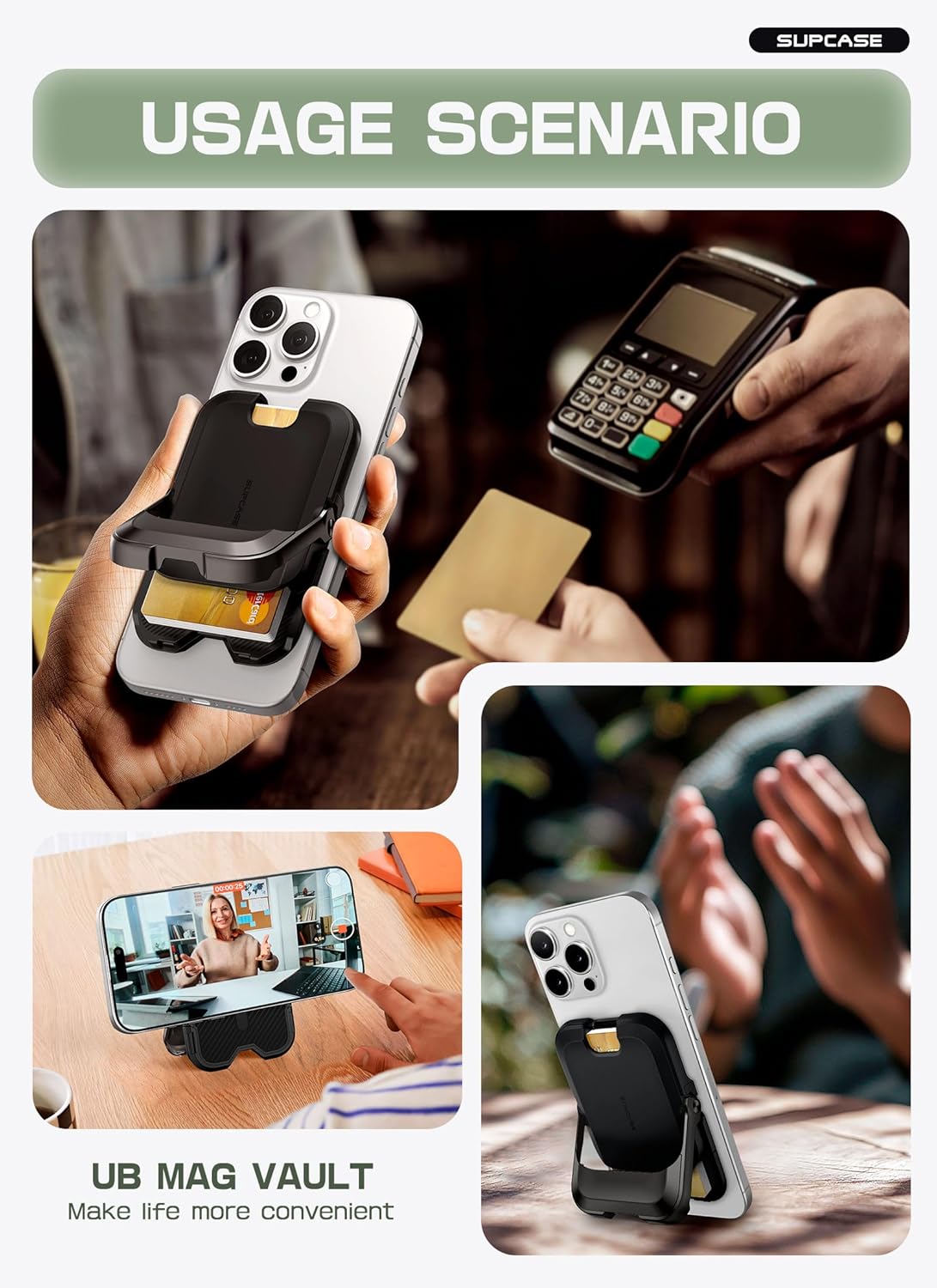 SUPCASE UB Mag Vault MagSafe Pasjeshouder en Standaard Carbon Zwart afbeelding 5