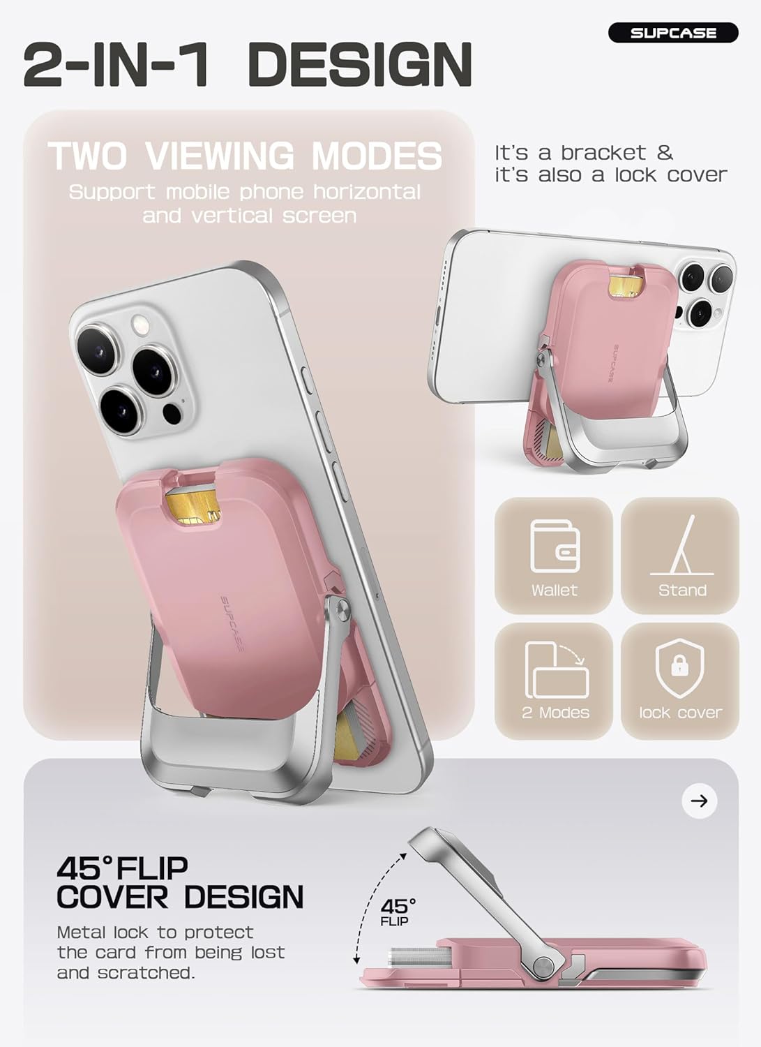 SUPCASE UB Mag Vault MagSafe Pasjeshouder en Standaard Roze afbeelding 7