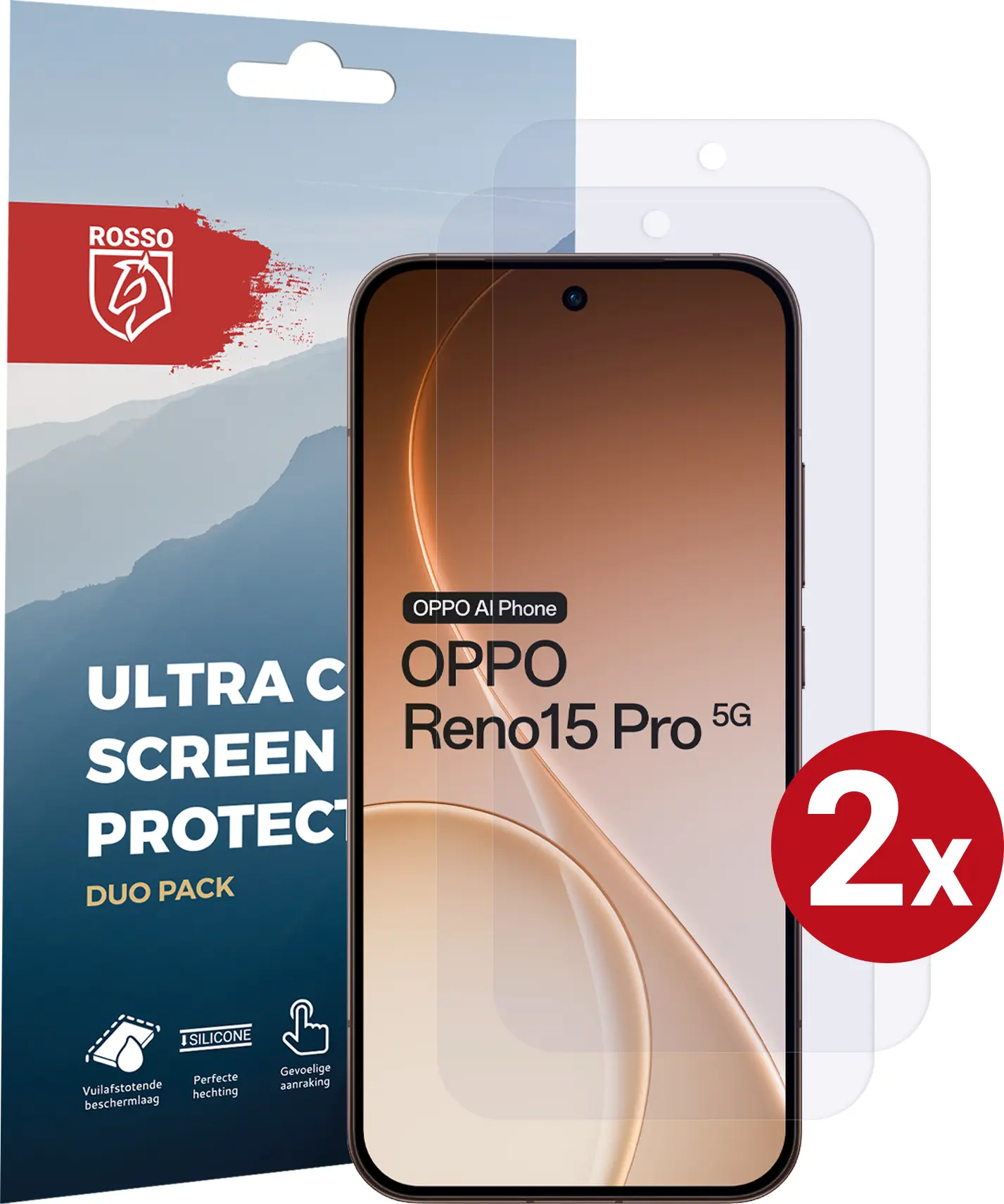 Rosso Oppo Reno 15 Pro Screen Protector Case Friendly Folie Duo Pack afbeelding 1