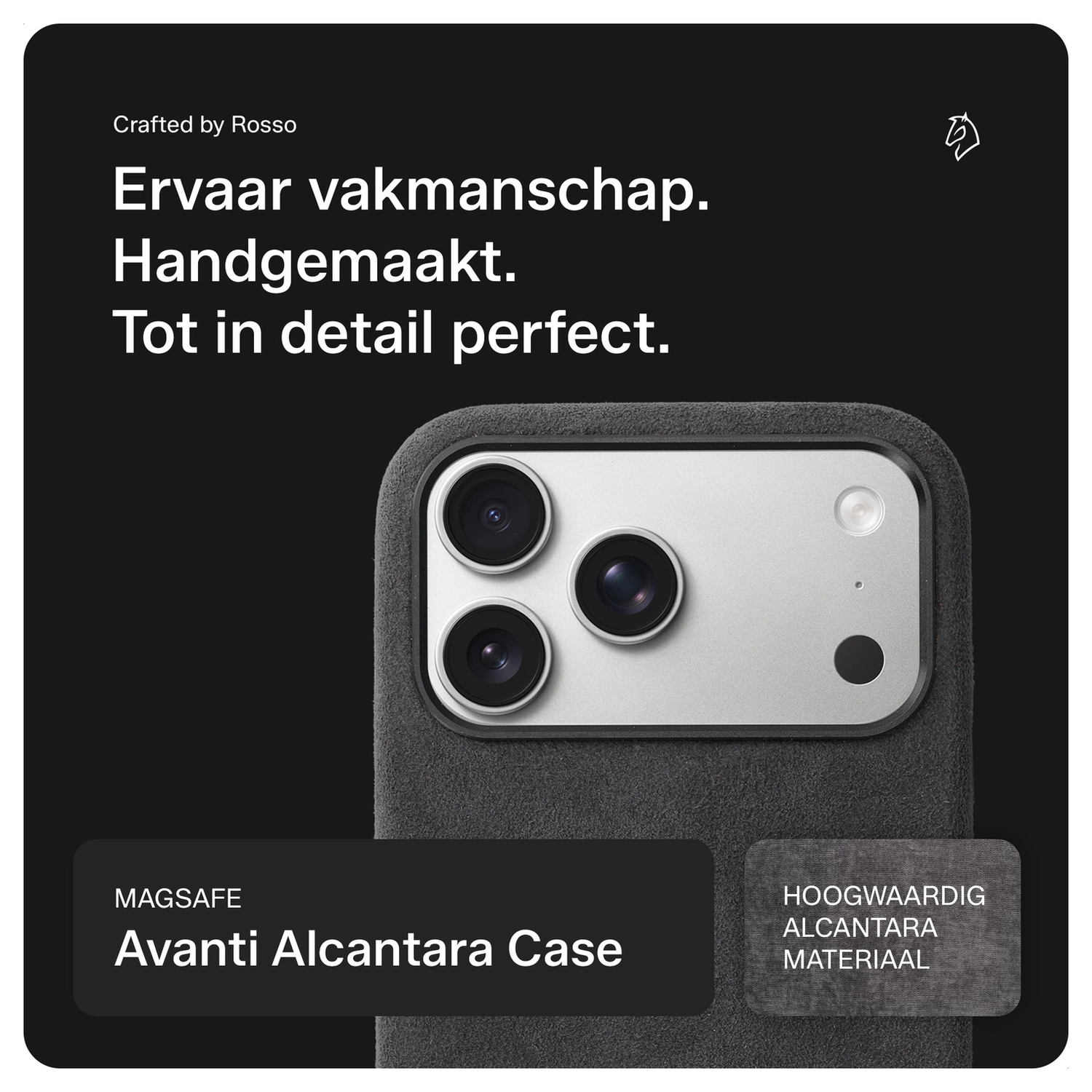 Rosso Avanti Apple iPhone 17 Pro Hoesje Alcantara MagSafe met Wallet Grijs afbeelding 2