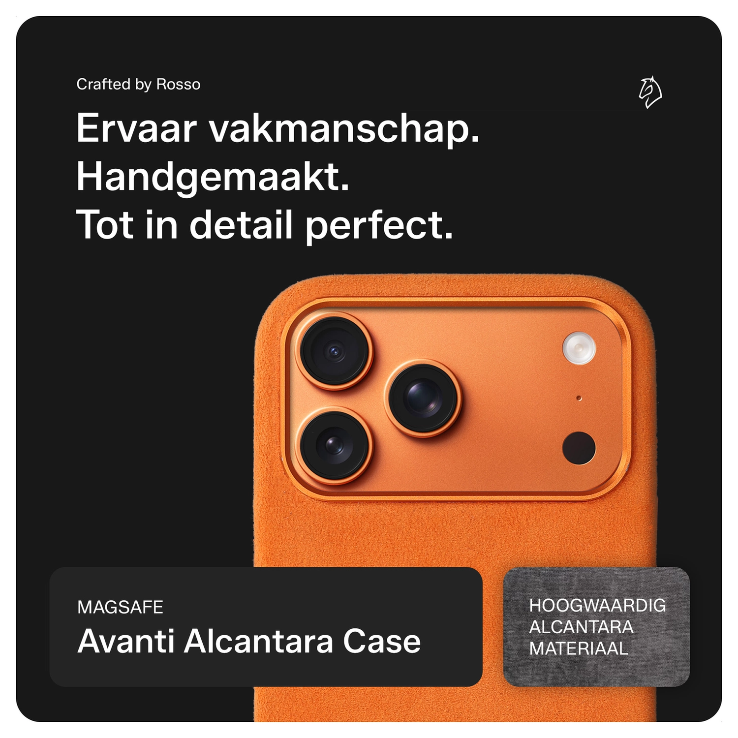 Rosso Avanti Apple iPhone 17 Pro Hoesje Alcantara MagSafe met Wallet Oranje afbeelding 2