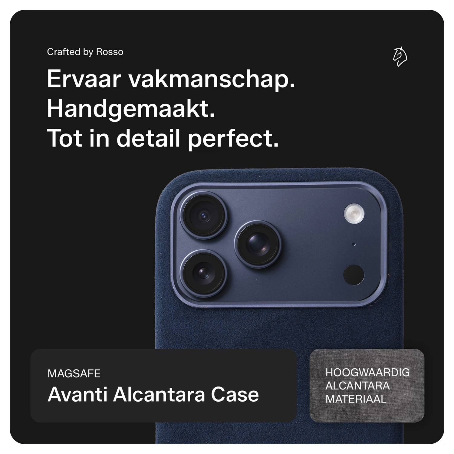 Rosso Avanti iPhone 17 Pro Max Hoesje Alcantara MagSafe met Wallet Blauw afbeelding 2