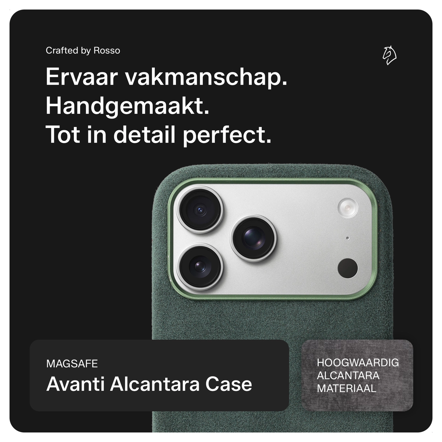 Rosso Avanti iPhone 17 Pro Max Hoesje Alcantara MagSafe met Wallet Groen afbeelding 2