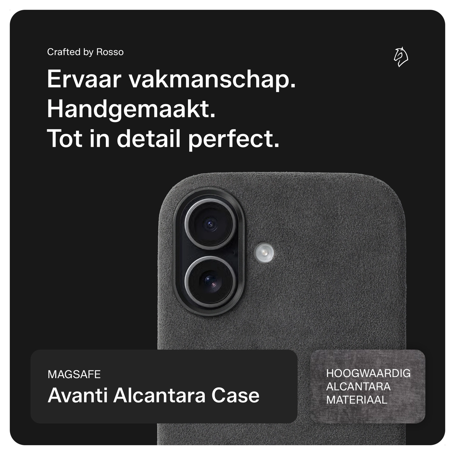 Rosso Avanti Apple iPhone 16 Hoesje Alcantara MagSafe met Wallet Grijs afbeelding 2