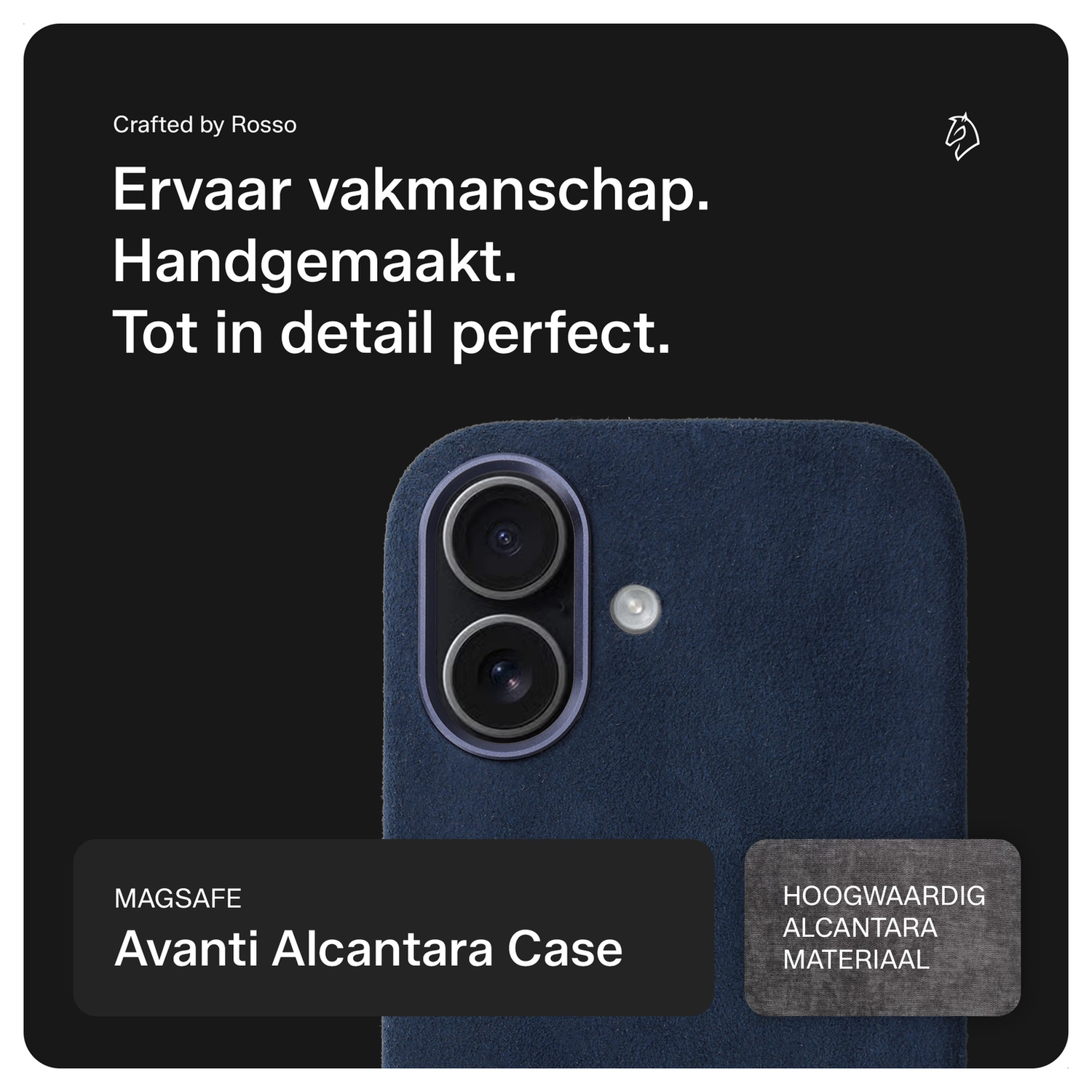 Rosso Avanti Apple iPhone 16 Hoesje Alcantara MagSafe met Wallet Blauw afbeelding 2