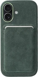 Rosso Avanti Apple iPhone 16 Hoesje Alcantara MagSafe met Wallet Groen afbeelding