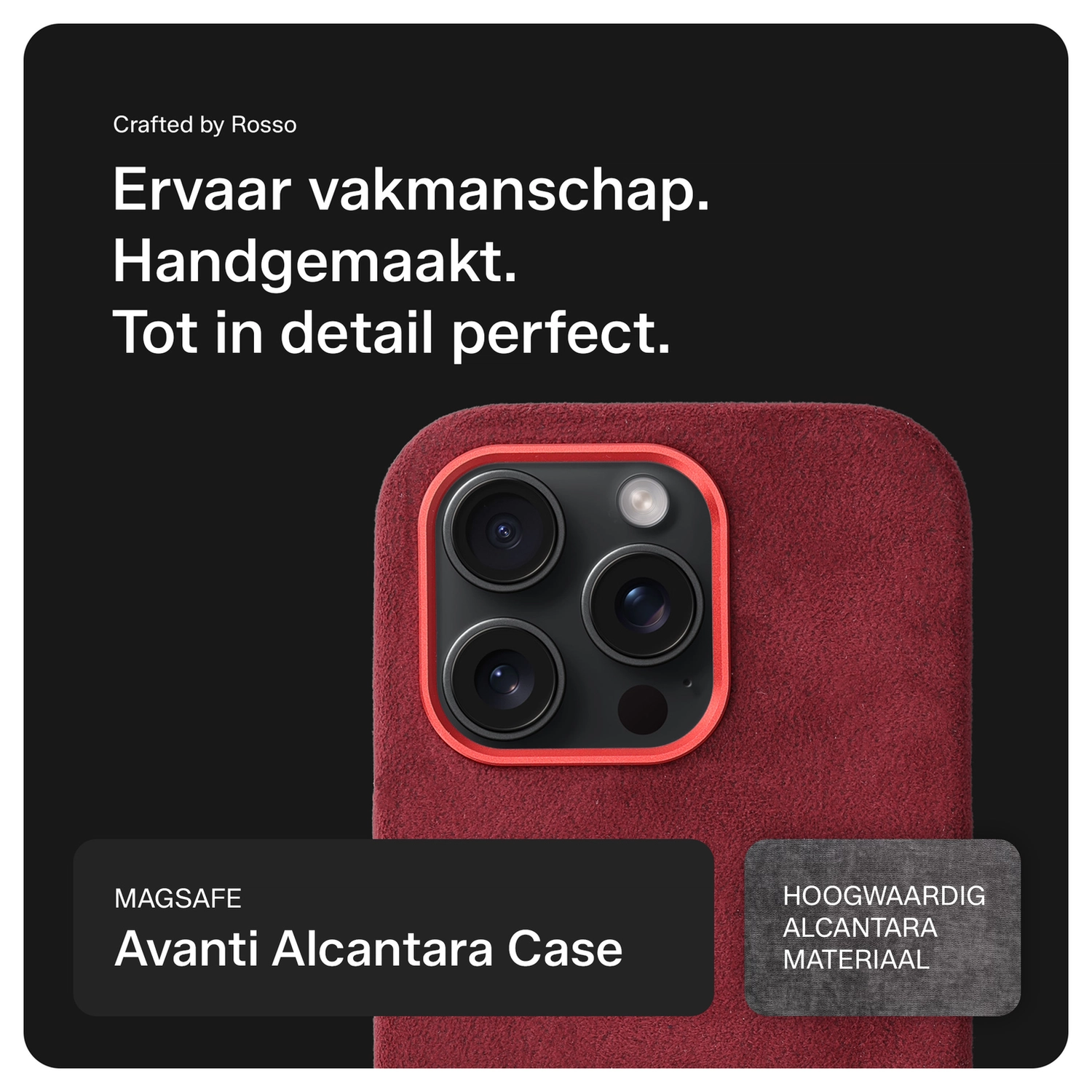Rosso Avanti Apple iPhone 16 Pro Hoesje Alcantara MagSafe met Wallet Burgundy afbeelding 2