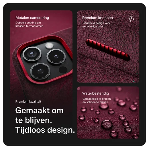 Rosso Avanti Apple iPhone 16 Pro Hoesje Alcantara MagSafe met Wallet Burgundy afbeelding 4