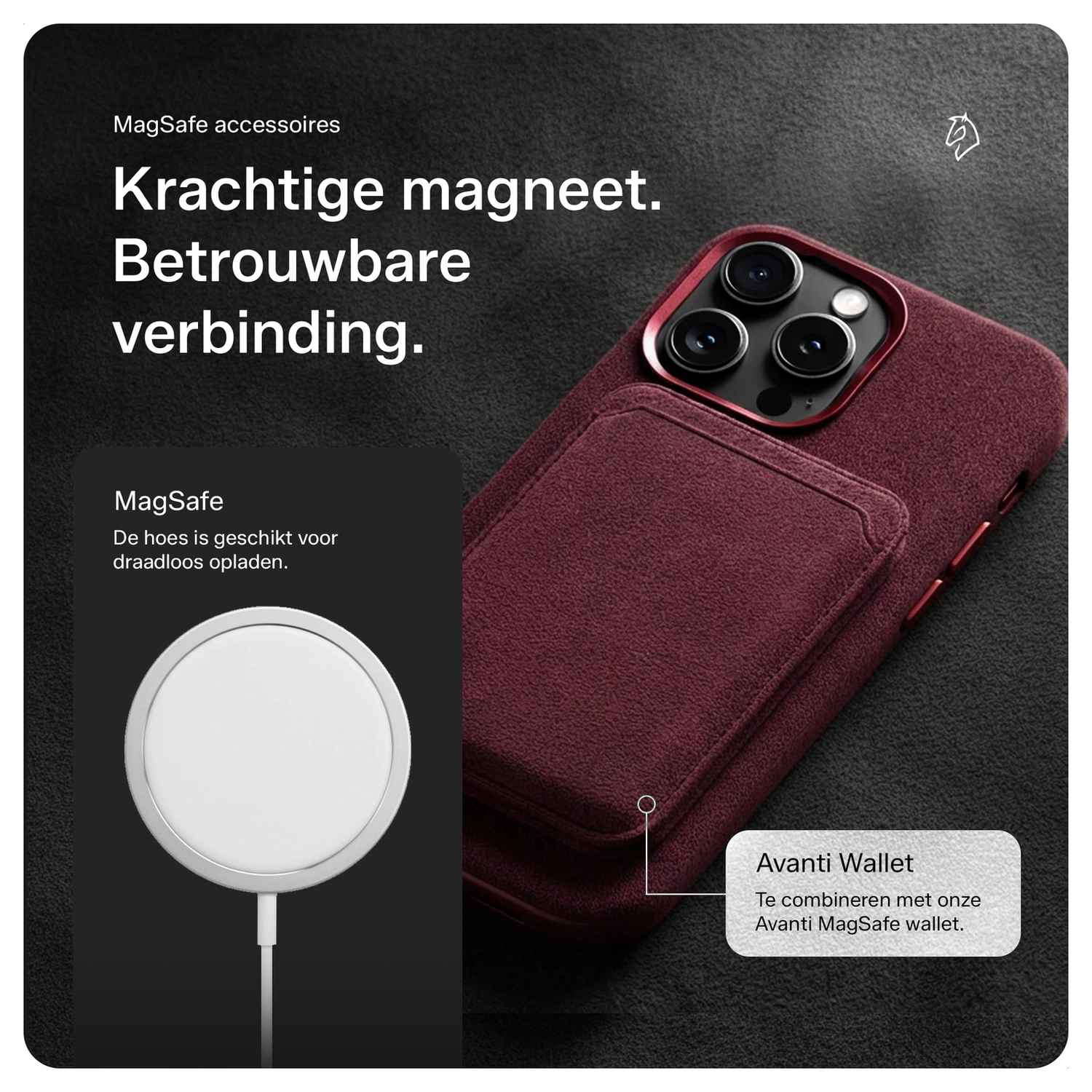 Rosso Avanti Apple iPhone 16 Pro Hoesje Alcantara MagSafe met Wallet Burgundy afbeelding 6