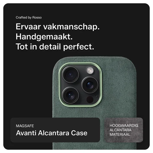 Rosso Avanti Apple iPhone 16 Pro Hoesje Alcantara MagSafe met Wallet Groen afbeelding 2