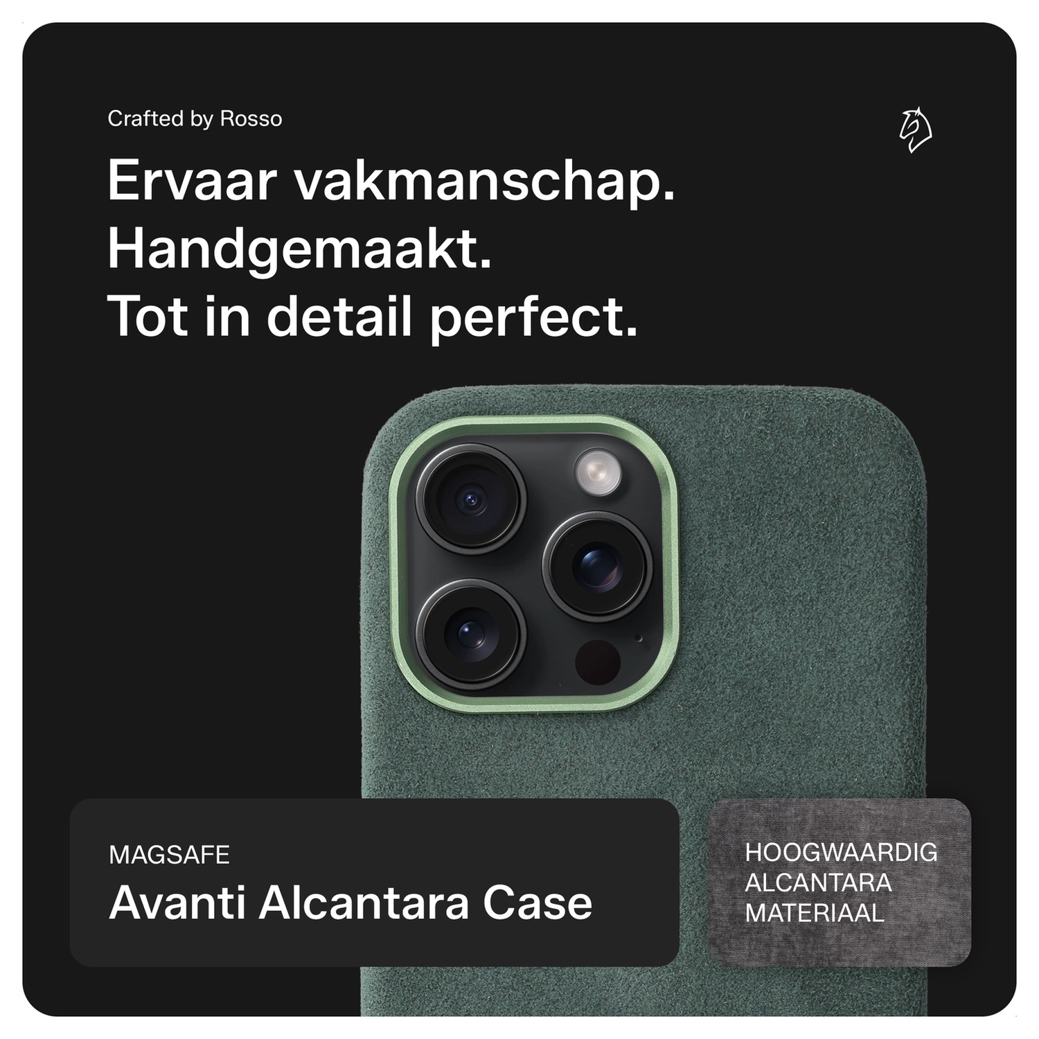 Rosso Avanti iPhone 16 Pro Max Hoesje Alcantara MagSafe met Wallet Groen afbeelding 2