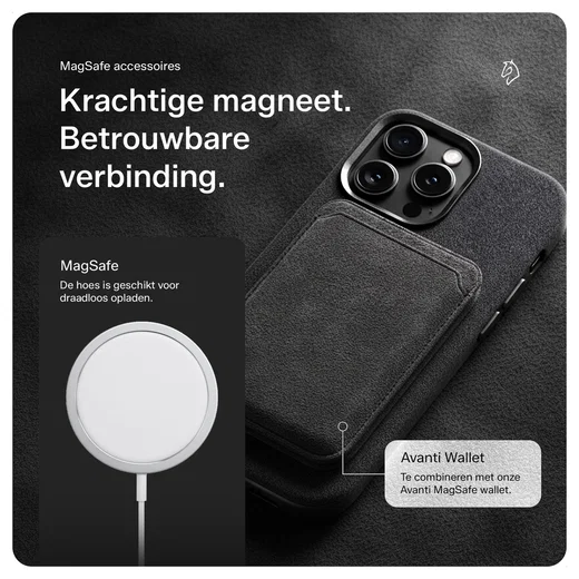 Rosso Avanti Apple iPhone 15 Hoesje Alcantara MagSafe met Wallet Grijs afbeelding 6