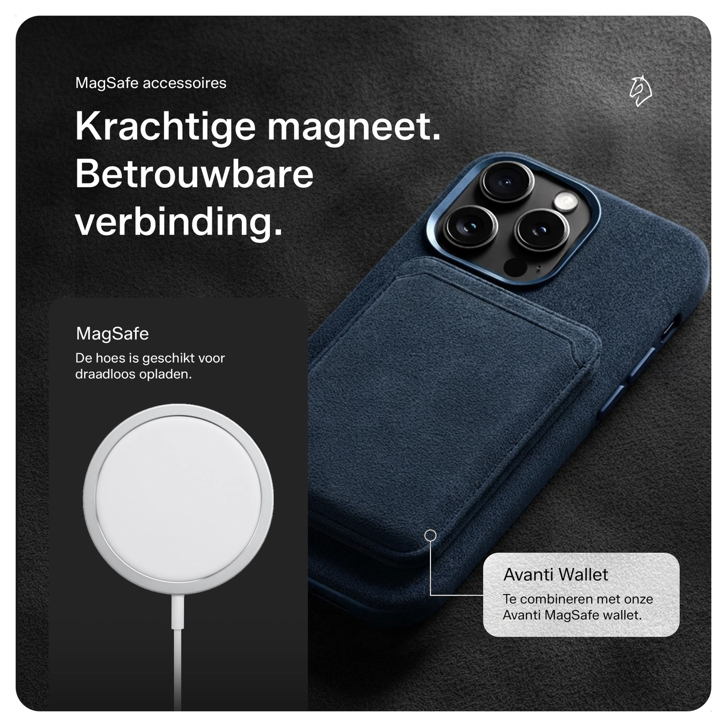 Rosso Avanti Apple iPhone 15 Hoesje Alcantara MagSafe met Wallet Blauw afbeelding 6