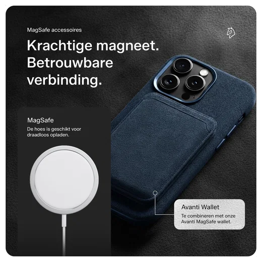 Rosso Avanti Apple iPhone 15 Hoesje Alcantara MagSafe met Wallet Blauw afbeelding 6